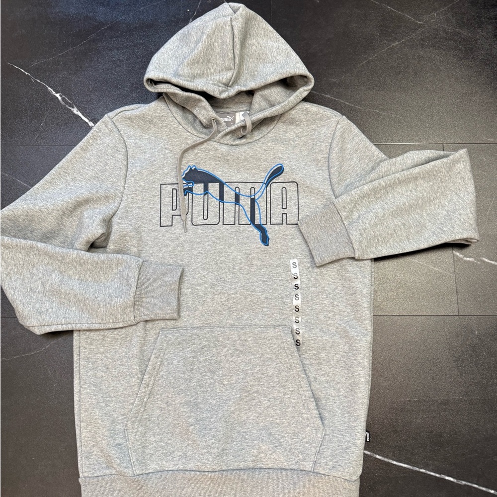 PUMA Men's Heather Gray Hoodie with Blue Logo